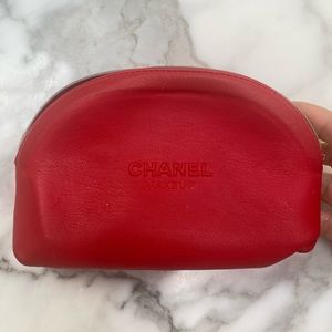 Chanel red beauty cosmetic bag